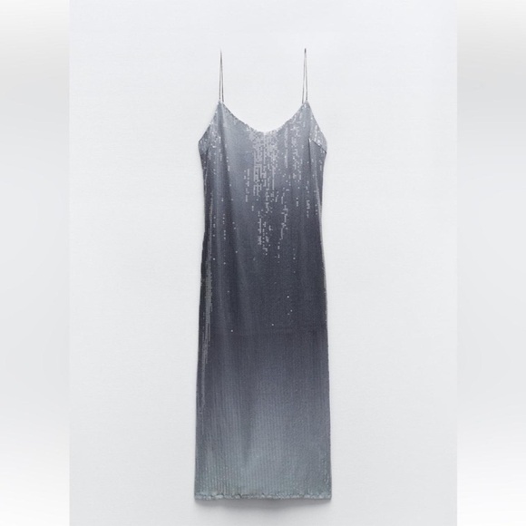 ZARA ~ Women's Blue and Silver Dress - Picture 5 of 16